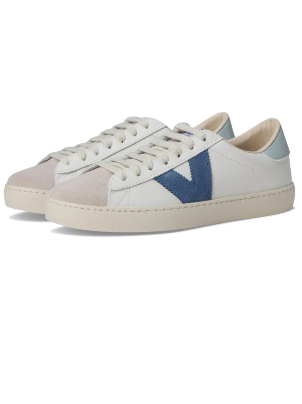 Veja Women's White Leather Sneakers with Blue V Accent